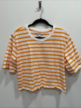 Maeve Corey cotton boxy tee White and Orange Striped Crewneck Tee